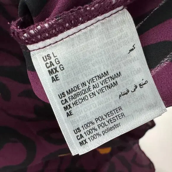 JM Collection Women’s Size Large Purple Black Animal Leopard Print Blouse - Picture 4 of 7